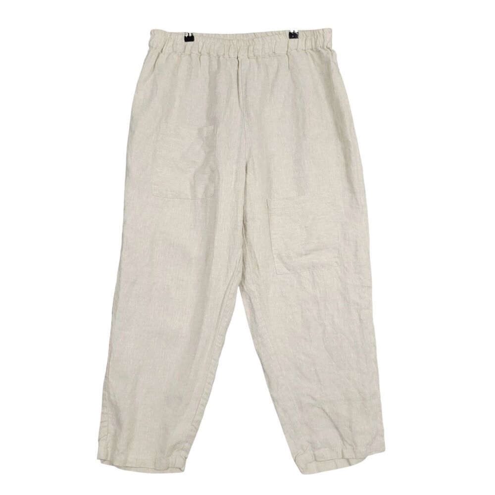 MORDENMISS Beige Linen Patch Pocket Pull On Pants Lagenlook Artsy SIZE 2XL